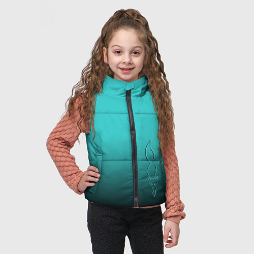 Детский жилет утепленный 3D с принтом Силуэт лисы на градиентном фоне, фото на моделе #1