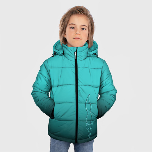 Зимняя куртка для мальчиков 3D с принтом Силуэт лисы на градиентном фоне, фото на моделе #1