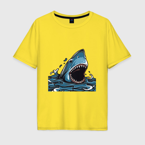 Мужская футболка хлопок Oversize с принтом Голова акулы с раскрытой челюстью, вид спереди #2
