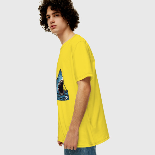 Мужская футболка хлопок Oversize с принтом Голова акулы с раскрытой челюстью, вид сбоку #3
