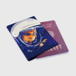 Обложка для паспорта матовая кожа Юрий Гагарин в скафандре - фото 2