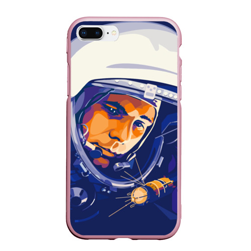 Чехол для iPhone 7Plus/8 Plus матовый Юрий Гагарин в скафандре, цвет розовый