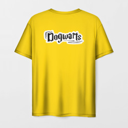 Футболка с принтом Puglepuff Dogwarts yellow для женщины, вид сзади №1. Цвет основы: белый