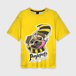 Женская футболка oversize 3D Puglepuff Dogwarts yellow