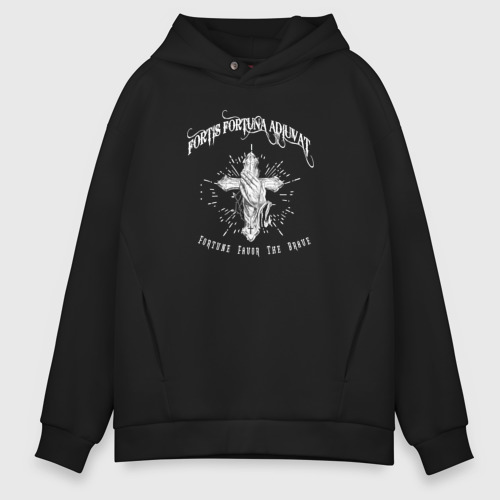 Мужское худи Oversize хлопок John Wicks Tattoo Fortis Fortuna Adiuvat, цвет черный