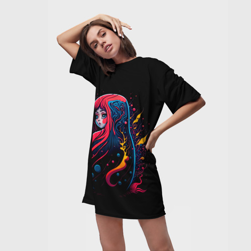 Платье-футболка 3D Матрешка фэнтези, цвет 3D печать - фото 3