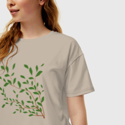 Женская футболка хлопок Oversize Ветка с зелеными листьями - фото 2