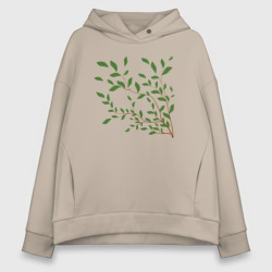Женское худи Oversize хлопок Ветка с зелеными листьями