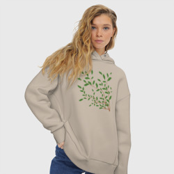Женское худи Oversize хлопок Ветка с зелеными листьями - фото 2