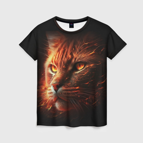 Женская футболка 3D с принтом Огненный рыжий кот, вид спереди #2