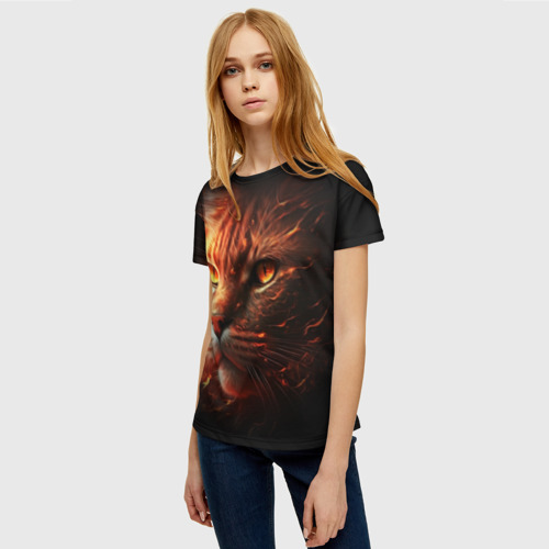 Женская футболка 3D с принтом Огненный рыжий кот, фото на моделе #1