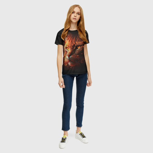 Женская футболка 3D с принтом Огненный рыжий кот, вид сбоку #3
