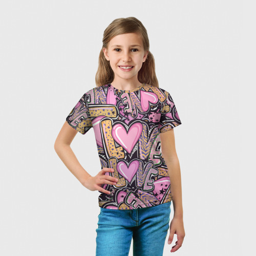 Детская футболка 3D Паттерн про любовь - графити, цвет 3D печать - фото 5