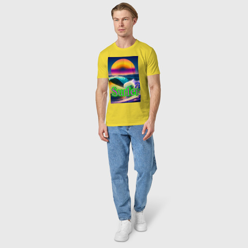 Мужская футболка хлопок Серфинг на закате, цвет желтый - фото 5