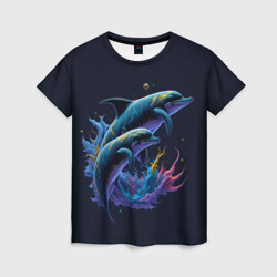 Женская футболка 3D Дельфины в бездне