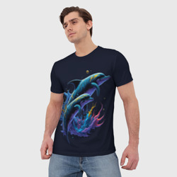 Мужская футболка 3D Дельфины в бездне - фото 2