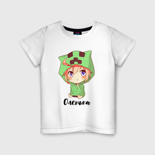Детская футболка из хлопка с принтом Оленька - Майнкрафт, вид спереди №1
