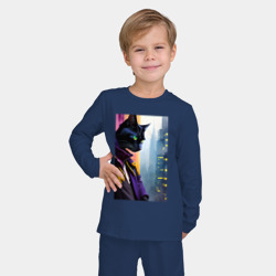 Детская пижама с лонгсливом хлопок Black cat in New York - neural network - фото 2