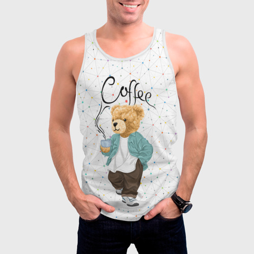 Мужская майка 3D Медведь с кофе, цвет 3D печать - фото 3