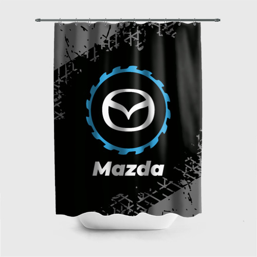 Штора 3D для ванной Mazda в стиле Top Gear со следами шин на фоне