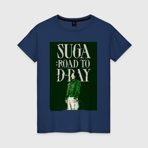 Женская футболка хлопок Suga Road to d day, цвет темно-синий