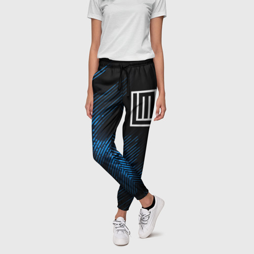 Женские брюки 3D с принтом Lindemann звуковая волна, фото на моделе #1