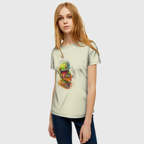 Женская футболка 3D с принтом Зеленый робо-бургер, фото на моделе #1