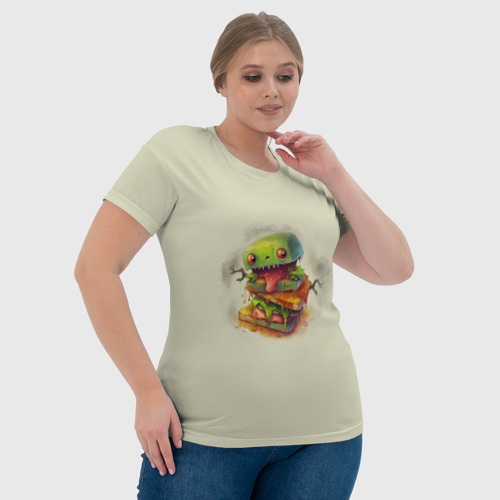 Женская футболка 3D с принтом Зеленый робо-бургер, фото #4