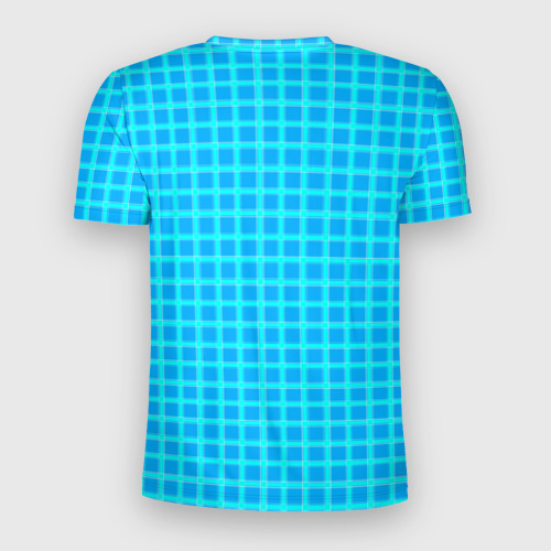 Мужская футболка 3D Slim с принтом Небесно голубой узор в клетку, вид сзади #1