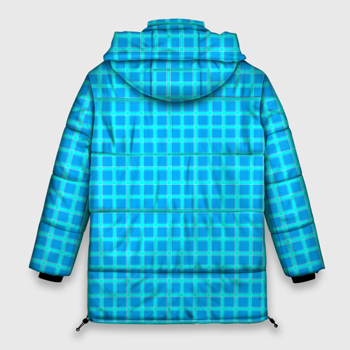 Женская зимняя куртка 3D с принтом Небесно голубой узор в клетку, вид сзади #1