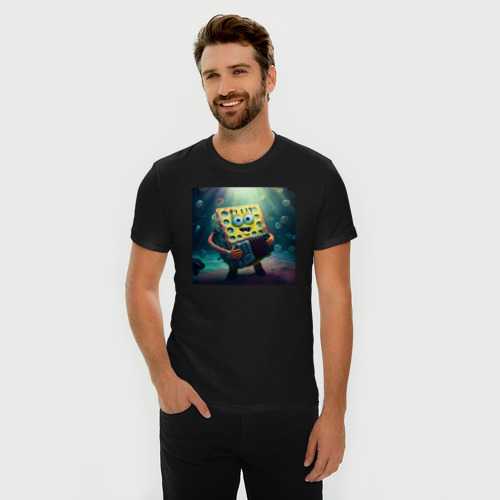 Мужская футболка хлопок Slim Спанч боб в космосе, цвет черный - фото 3