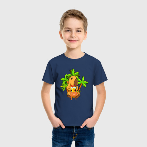 Детская футболка хлопок с принтом Сapybara programmer's zone, фото на моделе #1