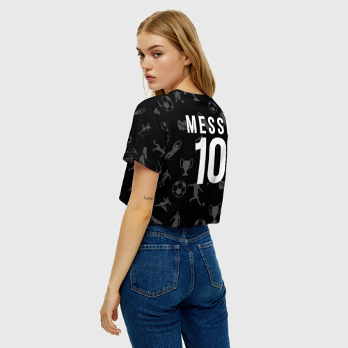 Женская футболка Crop-top 3D Лионель Месси на фоне футбола, цвет 3D печать - фото 5