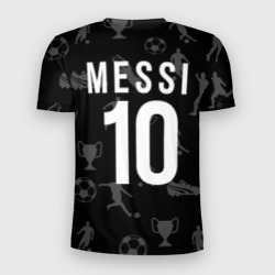 Мужская футболка 3D Slim Лионель Месси на фоне футбола