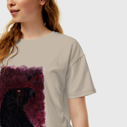Женская футболка хлопок Oversize Орёл с шрамом на красном фоне - фото 2