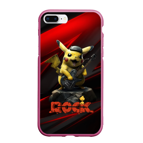 Чехол для iPhone 7Plus/8 Plus матовый с принтом Pikachu  Rock            style, вид спереди #2
