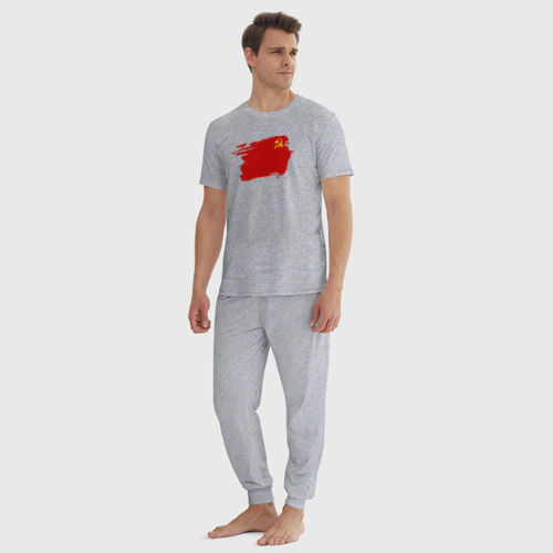 Мужская пижама хлопок с принтом Флаг СССР  серп и молот, вид сбоку #3