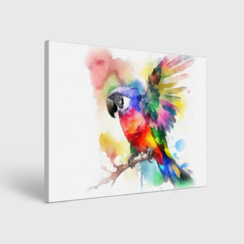 Холст прямоугольный Разноцветный акварельный попугай, цвет 3D печать