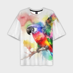 Мужская футболка oversize 3D Разноцветный акварельный попугай