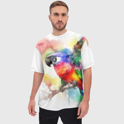 Мужская футболка oversize 3D Разноцветный акварельный попугай - фото 2