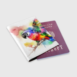 Обложка для паспорта матовая кожа Разноцветный акварельный попугай - фото 2