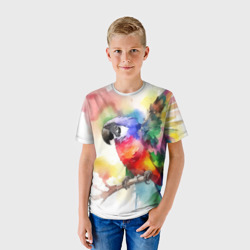 Детская футболка 3D Разноцветный акварельный попугай - фото 2