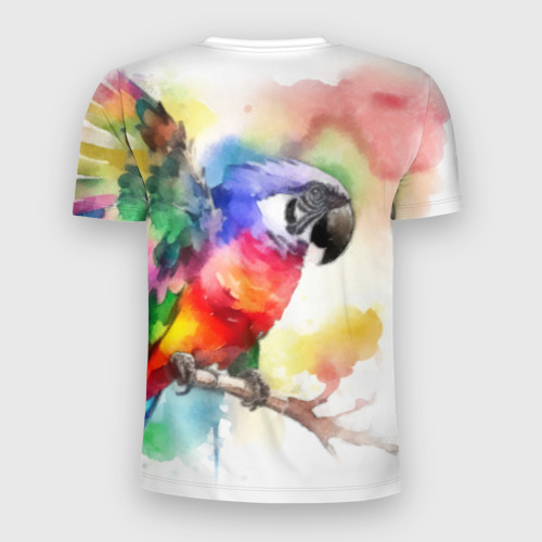 Мужская футболка 3D Slim Разноцветный акварельный попугай, цвет 3D печать - фото 2