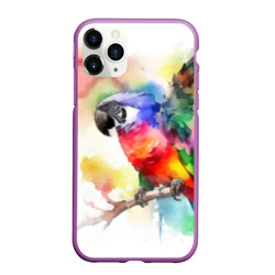 Чехол для iPhone 11 Pro Max матовый Разноцветный акварельный попугай