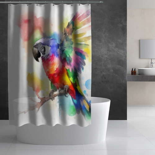 Штора 3D для ванной Разноцветный акварельный попугай - фото 3