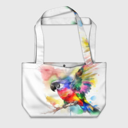 Пляжная сумка 3D Разноцветный акварельный попугай