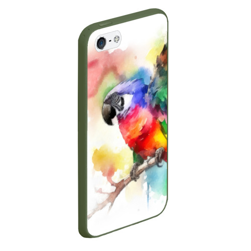 Чехол для iPhone 5/5S матовый Разноцветный акварельный попугай, цвет темно-зеленый - фото 3