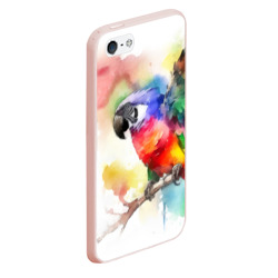 Чехол для iPhone 5/5S матовый Разноцветный акварельный попугай - фото 2