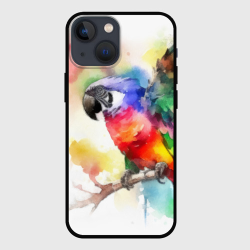 Чехол для iPhone 13 mini Разноцветный акварельный попугай
