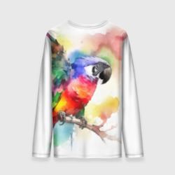 Лонгслив с принтом Разноцветный акварельный попугай для мужчины, вид сзади №1. Цвет основы: белый